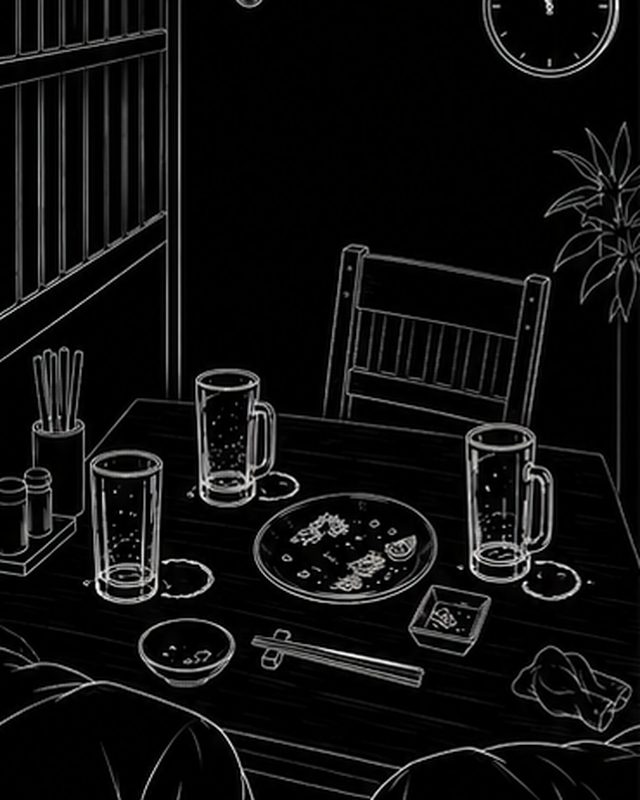 居酒屋のテーブルの線画