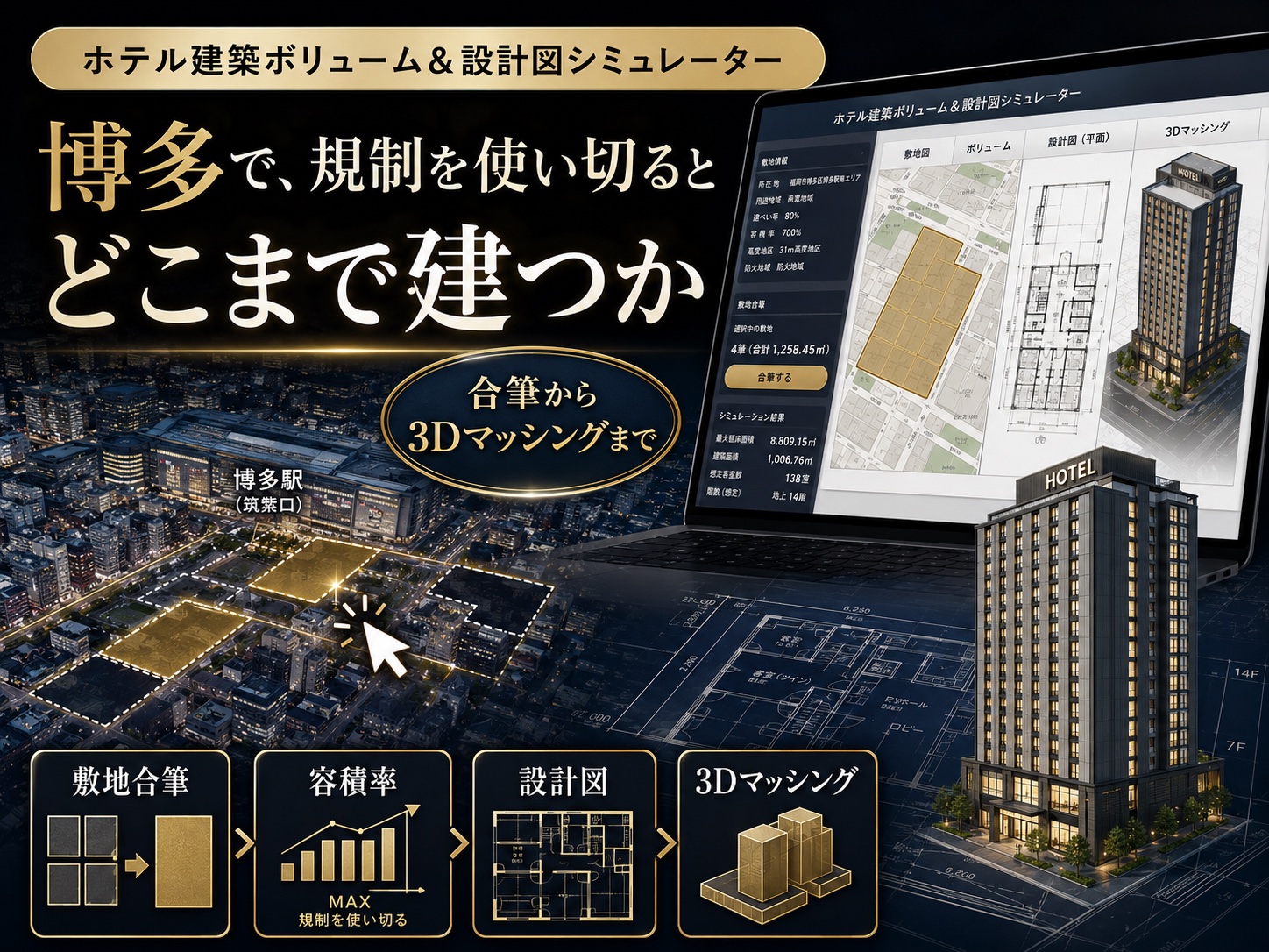 ホテル建築ボリューム＆設計図シミュレーター